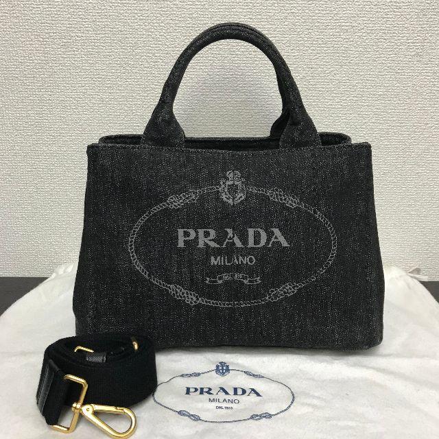 カジュアルにも可愛らしくも♪プラダ カナパ トートバッグ デニム PRADA トート グレー