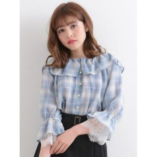 マジェスティックレゴン(MAJESTIC LEGON)のMAJESTIC LEGON☆新品♪大きめフリル襟＊フェミニンチェック柄ブラウス(シャツ/ブラウス(長袖/七分))