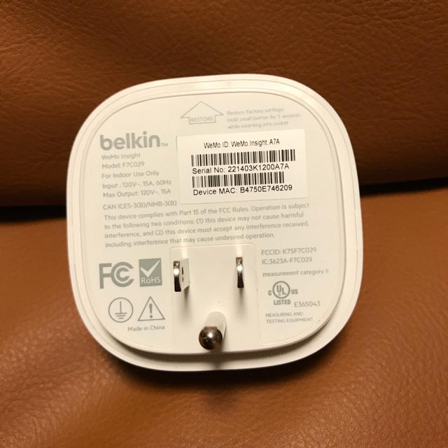 BELKIN WEMO INSIGHT SWITCH 電源遠隔オンオフ スマホ/家電/カメラの生活家電(変圧器/アダプター)の商品写真