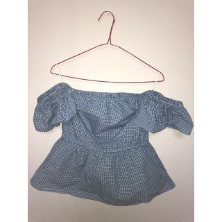 エイチアンドエム(H&M)の【新品】H&M♡オフショルダートップス♡ブルー ギンガムチェック♡Lサイズ(カットソー(半袖/袖なし))