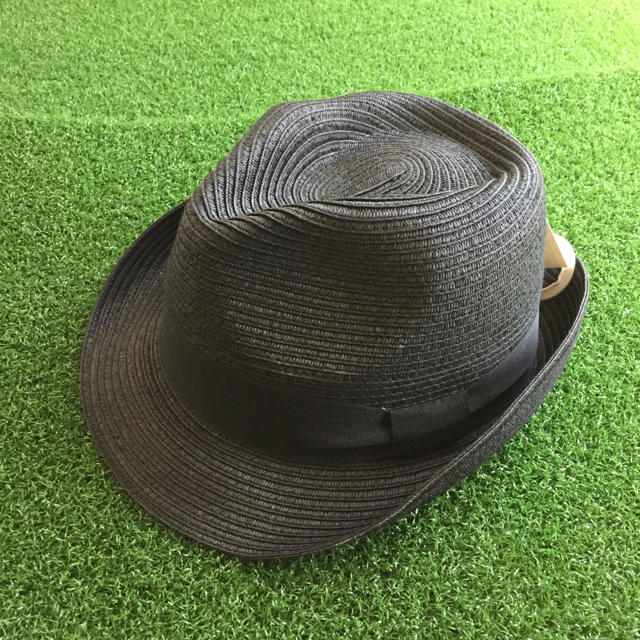 【 58cm】 中折れハット 麦わら帽子 黒 レディースの帽子(麦わら帽子/ストローハット)の商品写真