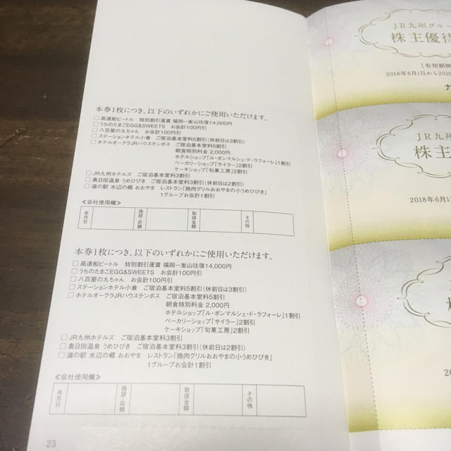 JR(ジェイアール)のJR九州株主優待券4枚+施設利用優待券5枚セット チケットの乗車券/交通券(鉄道乗車券)の商品写真