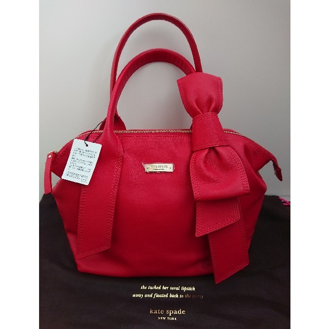 新品☆kate spade 本革ハンドバッグ リボン 赤レディース