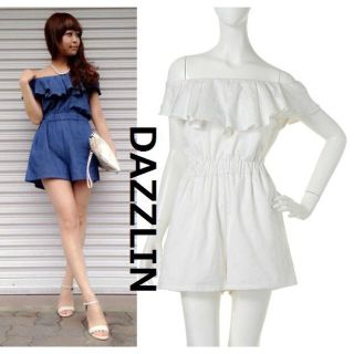 ダズリン(dazzlin)の美品　DAZZLIN　フリル　オフショル　ロンパース　2921　コットン　(オールインワン)