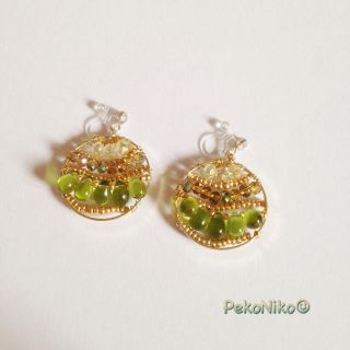 ラッピング無料＊真夏の雫 エスニックレース green＊イヤリング/ピアス(イヤリング)