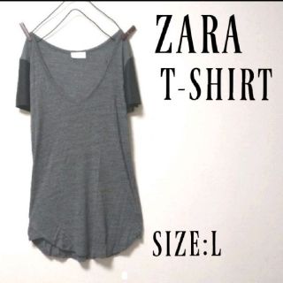 ザラ(ZARA)のZARA レザー調切り替え とろみ大人Tシャツ(Tシャツ(半袖/袖なし))