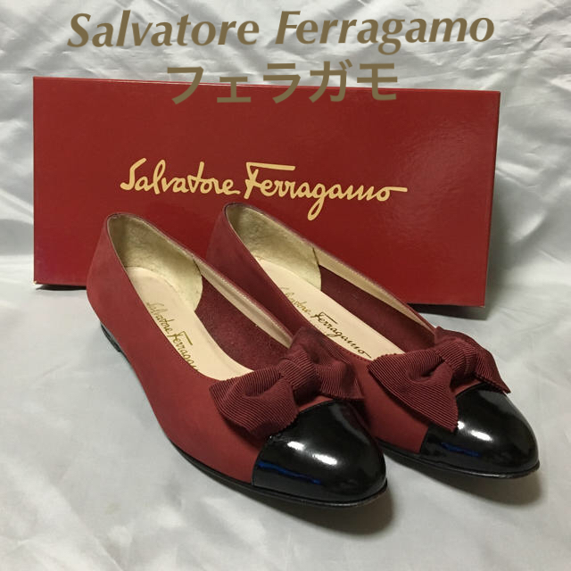 Salvatore Ferragamo(サルヴァトーレフェラガモ)の美品フェラガモ  リボン フラットシューズ5 1/2Cレッド レディースの靴/シューズ(ハイヒール/パンプス)の商品写真