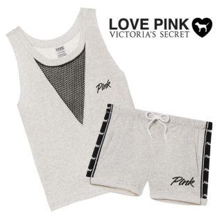 ヴィクトリアズシークレット(Victoria's Secret)のPINKタンクトップ＆ショーパンセット(グレー)(タンクトップ)