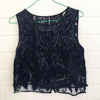 ザラ(ZARA)のZARA レーススパンコールトップス(カットソー(半袖/袖なし))