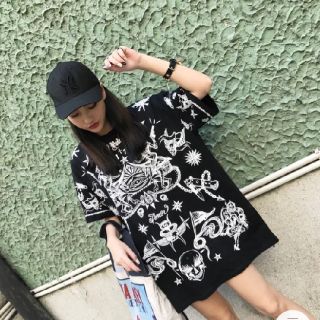 地獄 Hell柄 インスタ映え ビッグサイズTシャツ トレンド モノトーン(Tシャツ(半袖/袖なし))