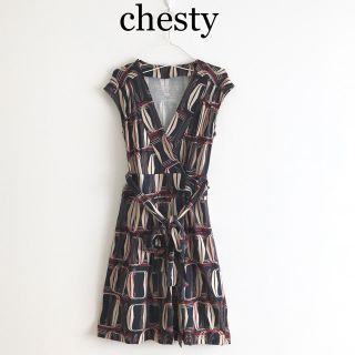 チェスティ(Chesty)のお値下げ◇チェスティ◇総柄ワンピース カシュクール 巻き 上品 通勤仕事 式(ひざ丈ワンピース)