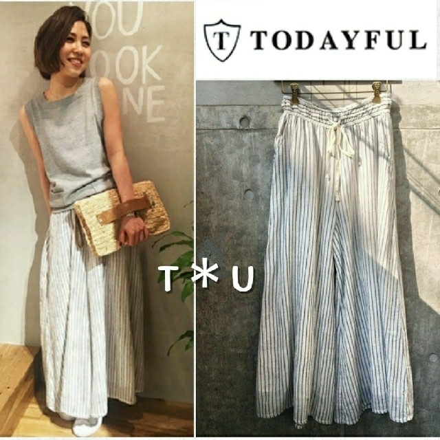 未使用】 TODAYFUL カディストライプワイドパンツ www.metka-egn.com