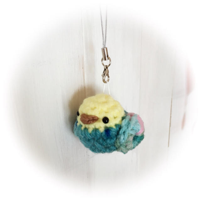 パステルレインボー★セキセイインコ 編みぐるみ ストラップ ハンドメイド 手作り