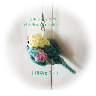 パステルレインボー★セキセイインコ 編みぐるみ ストラップ ハンドメイド 手作り(あみぐるみ)