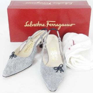 サルヴァトーレフェラガモ(Salvatore Ferragamo)の美品★サルヴァトーレ・フェラガモ デニム ストライプ パンプス 6C 箱付(ハイヒール/パンプス)