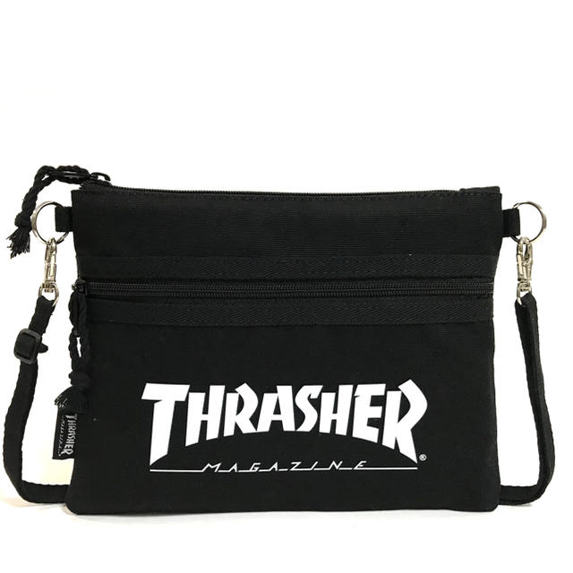 THRASHER(スラッシャー)の【THRASHER】"New!"コットンキャンバスサコッシュ［BK/MAG］ メンズのバッグ(ショルダーバッグ)の商品写真
