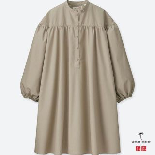 ユニクロ(UNIQLO)の萌様専用　【新品】コットンギャザーワンピース　ベージュ　M(ミニワンピース)