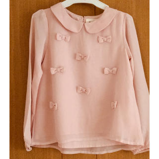 エイチアンドエム(H&M)のH&M♡リボンいっぱい襟付き長袖シフォンブラウス130♡ピンクシャツ(ブラウス)