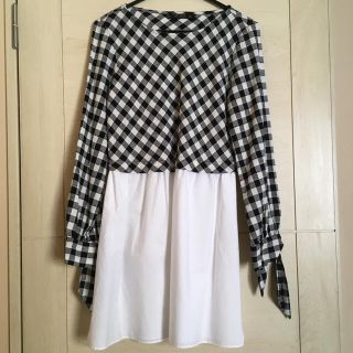 ザラ(ZARA)の新品☆ZARA ギンガムチェックカットソーワンピース(カットソー(長袖/七分))