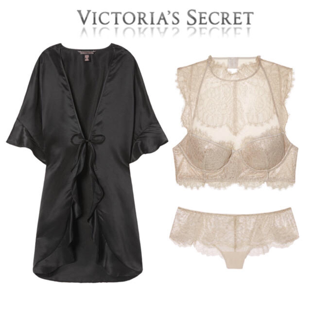 Victoria's Secret(ヴィクトリアズシークレット)の[sara様専用]VS豪華ブラ＆ショーツ＆ガウン３点セット(CG) レディースの下着/アンダーウェア(ブラ&ショーツセット)の商品写真