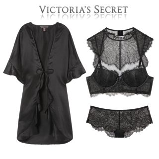 ヴィクトリアズシークレット(Victoria's Secret)のVS豪華ランジェリー３点セット(BLK)(ブラ&ショーツセット)