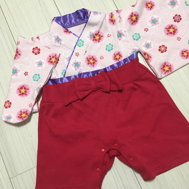 ✨新品✨袴ロンパース  ピンク 赤 60 70 女の子 キッズ/ベビー/マタニティのベビー服(~85cm)(和服/着物)の商品写真