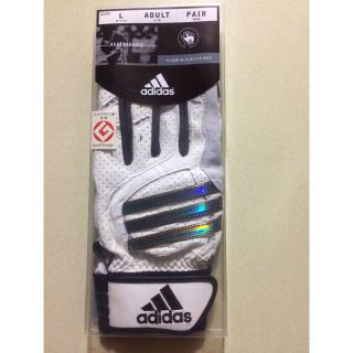 アディダス(adidas)のタイムセール！adidas白ホログラムＬサイズ両手バッティンググローブ(グローブ)