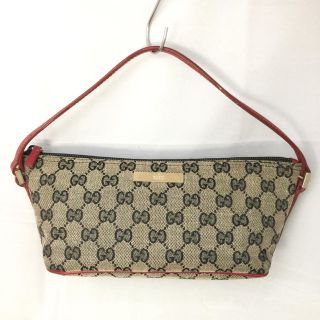 グッチ(Gucci)のGUCCI グッチ GGキャンバス 黒赤コンビ アクセサリーポーチ ミニバッグ(ポーチ)