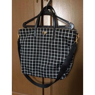 プラダ(PRADA)のプラダ トートバッグ チェック ショルダーバッグ レザー×ナイロン ビジネス(トートバッグ)