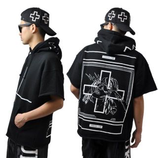 フードバイエアー(HOOD BY AIR.)の新品FRESH.i.AMオーバーサイズ半袖スウエットパーカーS(スウェット)