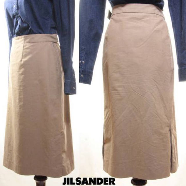 Jil Sander(ジルサンダー)のジルサンダーJIL SANDERコットン膝丈スカート*ベージュ レディースのスカート(ひざ丈スカート)の商品写真