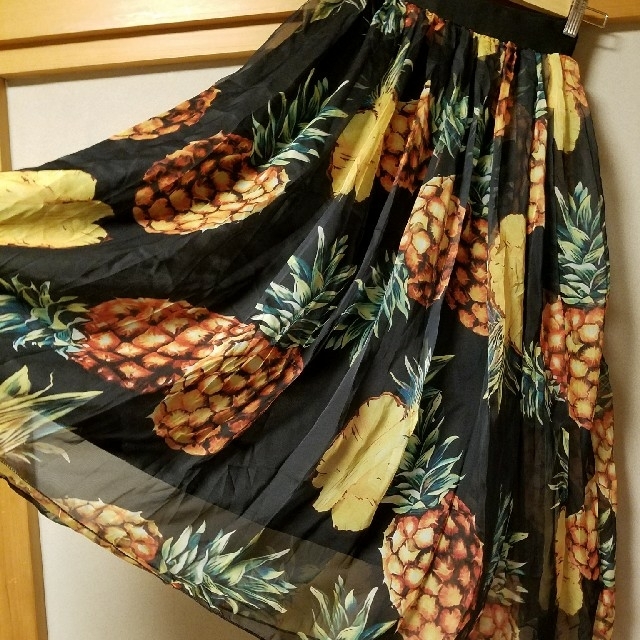 パイナップル柄 シフォンスカート レディースのスカート(ロングスカート)の商品写真