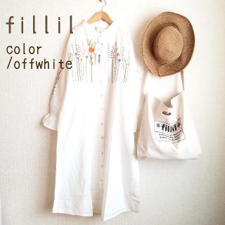 メルロー(merlot)の春夏新作＊フィリル 北欧デザイン刺繍のシャツワンピース(ロングワンピース/マキシワンピース)