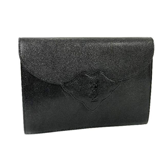 SAINT LAURENT - イヴ サンローラン レザー ブラック クラッチ バッグ セカンド JN17