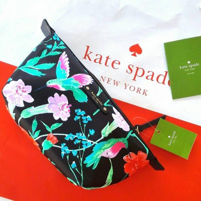 すると kate ケイトスペード黒カラフル南国鳥ショルダーバッグ収納
