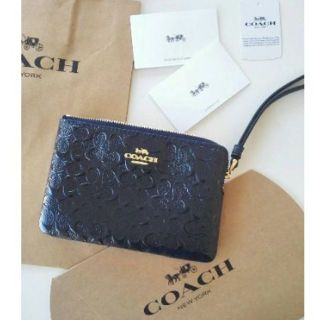 コーチ(COACH)の★★★交渉中★★★COACH濃紺ネイビーラメ姫ストラップポーチ携帯ケース小銭入れ(ポーチ)