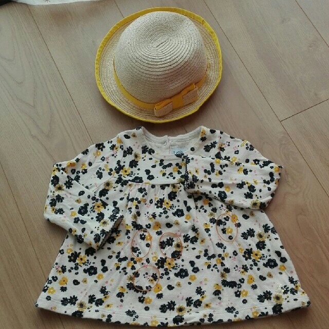 PETIT BATEAU(プチバトー)のプチバトー♡イエローフラワープリントブラウス 12m 81cm キッズ/ベビー/マタニティのベビー服(~85cm)(シャツ/カットソー)の商品写真