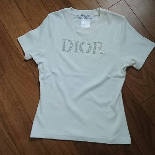 クリスチャンディオール ラインストーン 薄手スエットTシャツ 白