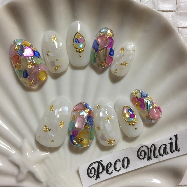 シェルストーン クリアホワイト ネイルチップの通販 By Peco Nail ラクマ