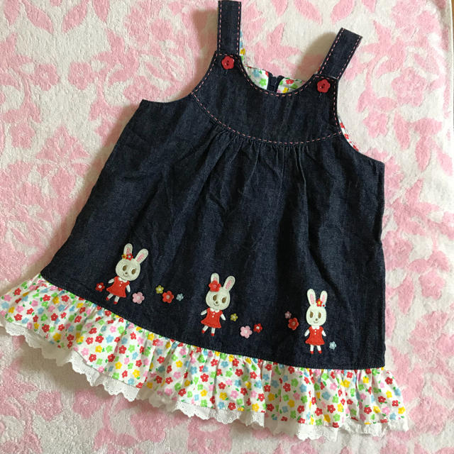 mikihouse(ミキハウス)のミキハウス♡ うさこ プチフラワー ジャンパースカート 90 キッズ/ベビー/マタニティのキッズ服女の子用(90cm~)(ワンピース)の商品写真