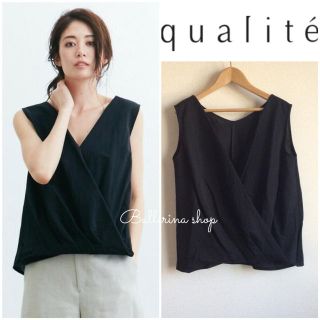 カリテ(qualite)のqualite カリテ カシュクール ノースリーブ トップス ブラック(カットソー(半袖/袖なし))