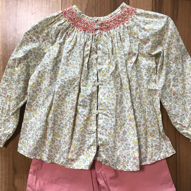 ボンポワン スモッキング ブラウス 刺繍 リバティ 2a/トップス Tシャツ
