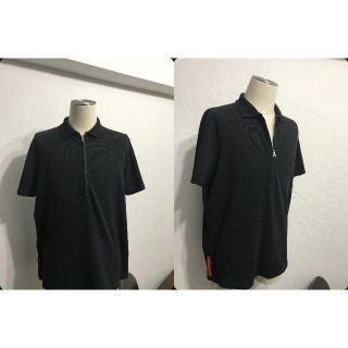 プラダ(PRADA)の●プラダスポーツ黒ジップポロシャツ赤タグ希少背ジップポケット鹿の子●美品(ポロシャツ)