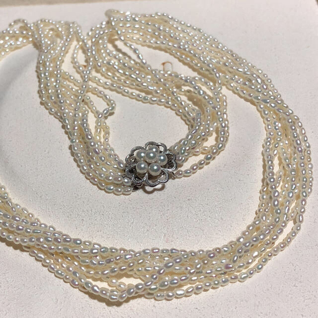 非常に高い品質 MIKIMOTO 美品。ミキモトK14WGケシパールネックレス8連