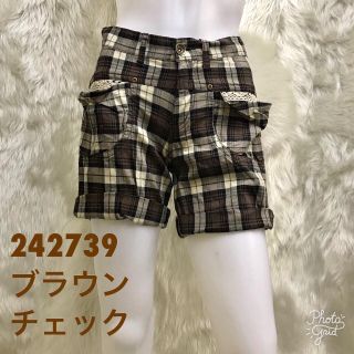 大手通販品☆ロールアップショートパンツ242739☆61cm ﾌﾞﾗｳﾝﾁｪｯｸ(ショートパンツ)