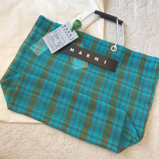 マルニ(Marni)の新品 ♡ マルニフラワーカフェ ストライプトートバッグ チェック グリーン(トートバッグ)