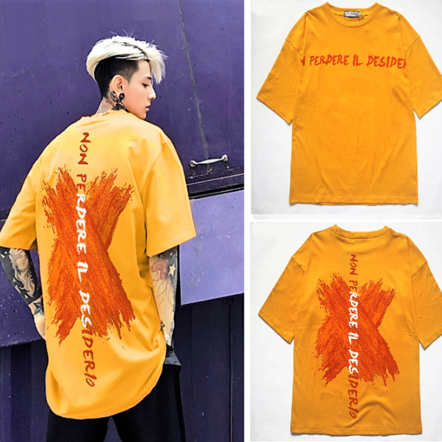 Ｔシャツ 超人気 ロング丈スタイリッシュ!! hiphop ストリート系 韓国系 メンズのトップス(Tシャツ/カットソー(半袖/袖なし))の商品写真