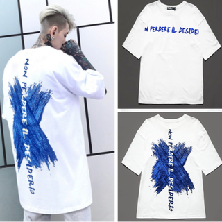 Ｔシャツ 超人気 ロング丈スタイリッシュ!! hiphop ストリート系 韓国系(Tシャツ/カットソー(半袖/袖なし))