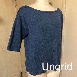 アングリッド(Ungrid)のUngrid◆ダークブルー◆半袖ボートネックニット(ニット/セーター)