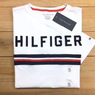 トミーヒルフィガー(TOMMY HILFIGER)の新品【キッズXL】★トミー★ワッペンロゴ切替半袖Ｔシャツ/白/Vネック(Tシャツ/カットソー(半袖/袖なし))